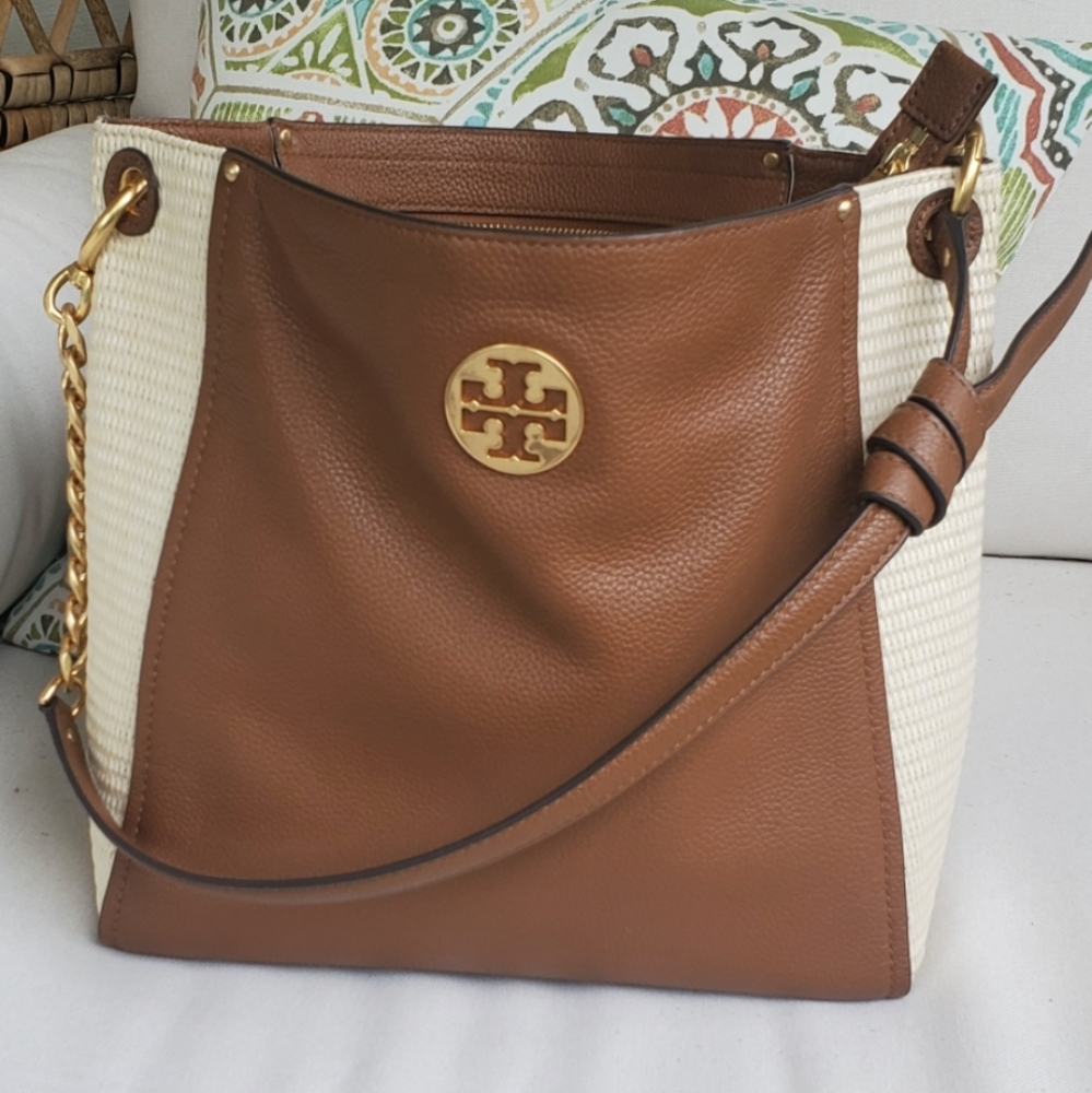 Tory Burch Leather Raffia Purse